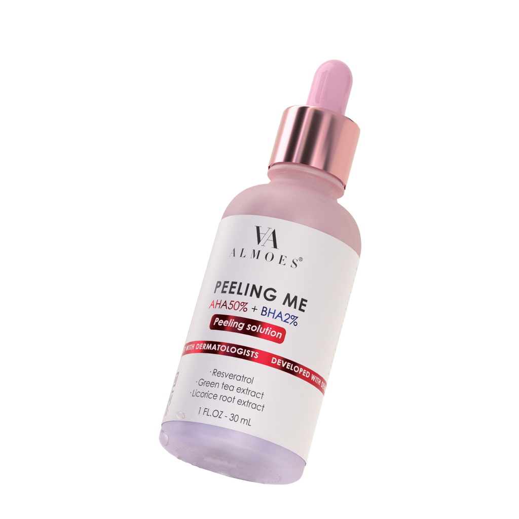 Almoes Serum, AHA 50%  BHB 2%,Peeling Me, Licorice Root, Resveratrol, 1 FL.OZ-30mL