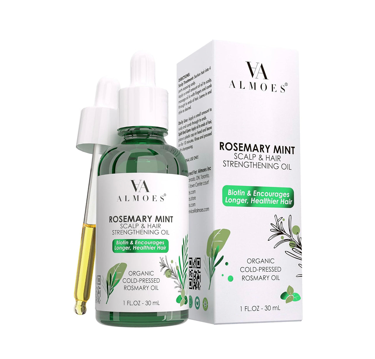 Almoes Rosemary Oil,Mint Scalp & Hair Strengthening Oil,1 Pure Essential for All Hair, 1 FL.OZ-30mL