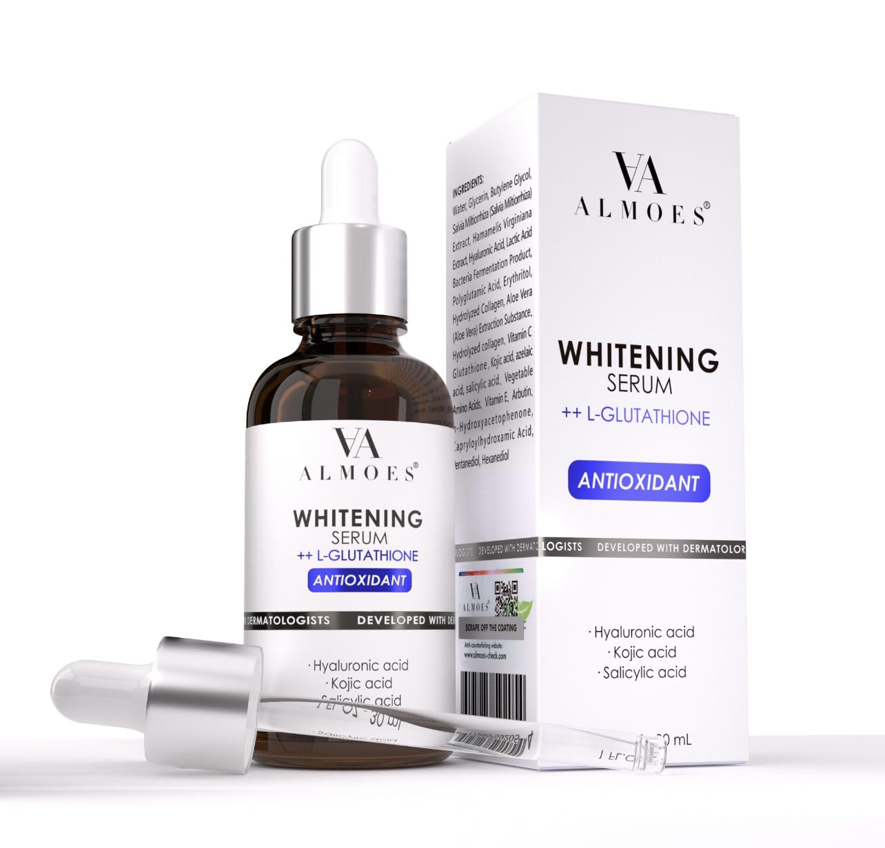 Almoes Serum, Whitening Serum ++ L-GLUTATHIONE ANTIOXIDANT, 1 FL.OZ-30mL