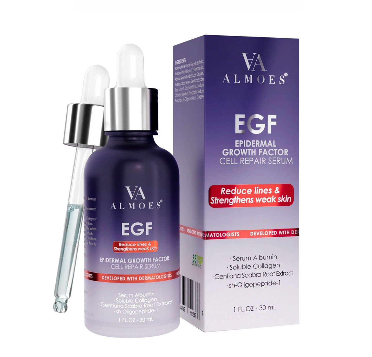Almoes Serum, Epidermal Growth Factor EGF, Cell Repair Serum, 1 FL.OZ-30mL